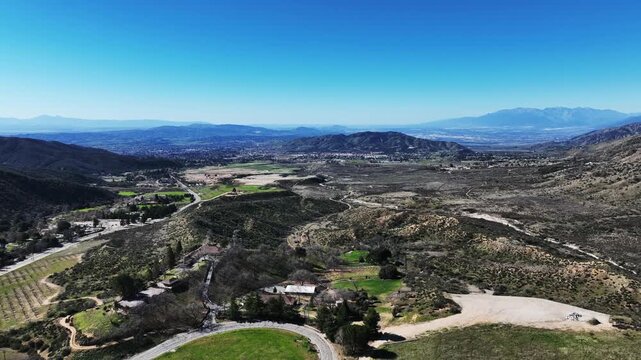 The Yucaipa Ridge Fault zone on the san andreas fault near the Yucaipa North Bench and Lower Oak Glen from a UAV Aerial Drone to view geographic Seismic Feature