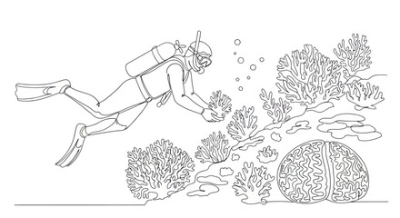 Diver examining coral reef illustration © anida
