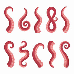 Set of creative red octopus tentacles in various twisted positions designed as a flat vector graphic illustration for nautical themes © Faiz art
