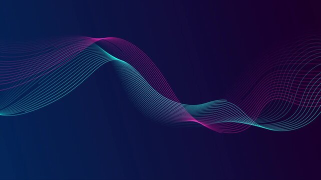 Abstract blue and ultraviolet glowing wavy lines on dark blue background. Dynamic flowing waves art pattern. Futuristic technology motion design. Video animation Ultra HD 4K 3840x2160