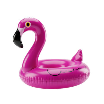 Ultra-realistic magenta pink fuchsia flamingo inflatable float, high-gloss PVC and razor-sharp details, floating on a transparent studio cyc wall background, clean minimalist luxury product concept