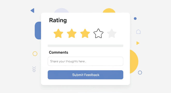 A rating dialog box appears on screen with feedback comments and a submit button.