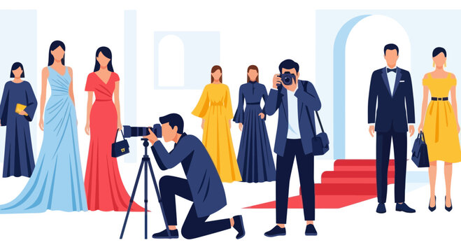 Fashion Show Event: Photographers Capture Models on Red Carpet
