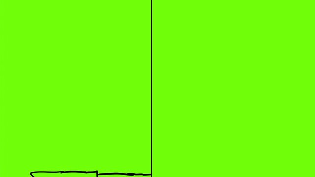 2d Animation motion graphics drawing of a hand with saw sawing wall in half on white, black and green screen in 4K ultra-high-definition.