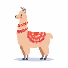 Naklejka premium Cute Cartoon Llama with Decorative Blanket