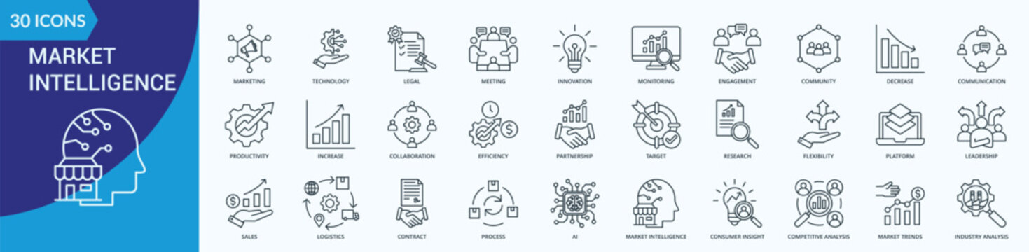 Market Intelligence  Icon Set Illustration Vector Outline Style