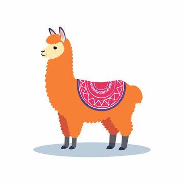Cute Orange Llama with Decorative Blanket
