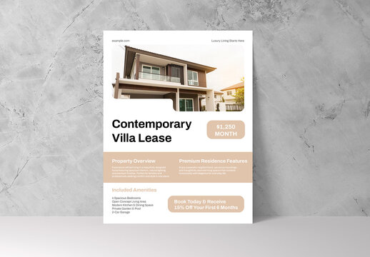 Beige White Contemporary Real Estate Lease Flyer Layout