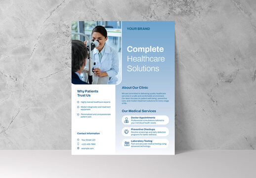 Blue White Professional Healthcare Clinic Flyer Layout