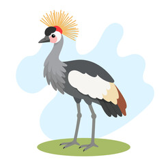 Naklejka premium Grey crowned crane illustration featuring Balearica regulorum standing elegantly, grey crowned crane vector art highlighting Balearica regulorum.