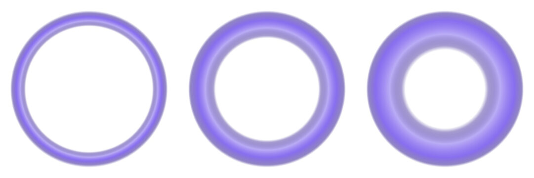 Three Purple Torus Shapes with Varying Thickness Levels for Abstract 3D Design and Mathematical Visualization Concepts