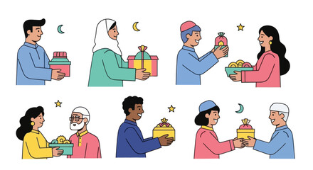 Diverse People Exchanging Gifts, Celebrating Ramadan or Eid Festival