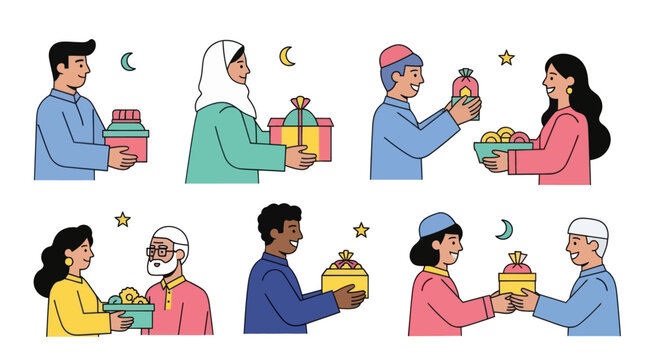 Diverse People Exchanging Gifts, Celebrating Ramadan or Eid Festival
