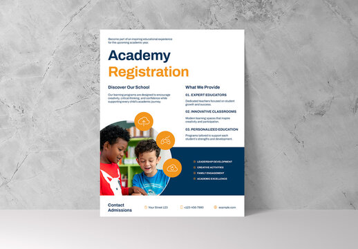 Blue Orange Professional Academy Registration Flyer Layout