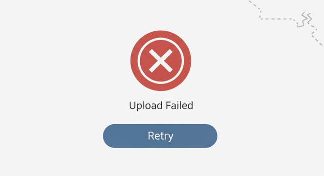 Failed upload error message appears on screen with retry button
