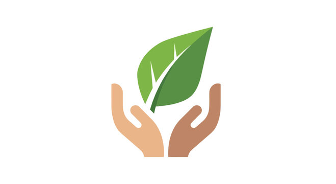 Hands holding a green leaf, symbol of nature, growth, and environmental care