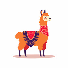 Naklejka premium Cute Cartoon Llama with Colorful Blanket