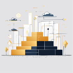Naklejka premium Abstract Geometric Cityscape with Golden and Blue Tones