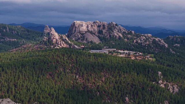 Mount Rushmore Aerial View Stormy Sky Black Hills
