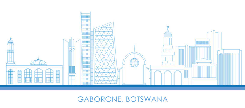 Outline Skyline panorama of city of Gaborone, Botswana - vector illustration