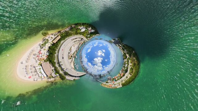 Inverted tiny planet view of Miami Biscayne Bay 4k