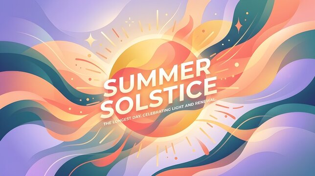 Abstract Summer Solstice Gradient Illustration with Flowing Organic Shapes and Modern Typography