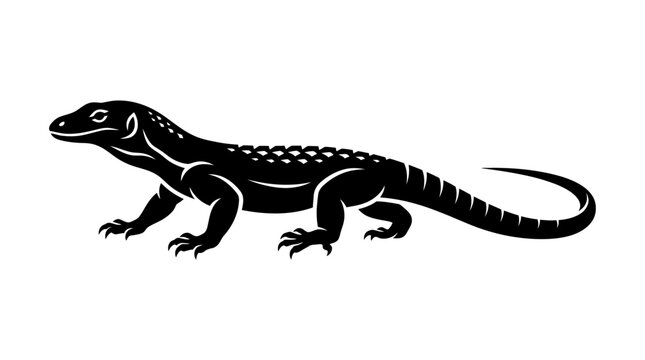 Black Silhouette Illustration of a Spiky Tailed Lizard Standing.