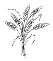 Obraz premium Line art illustration of wheat sheaf bundle depicting grain stalks and ears for agriculture and harvest design