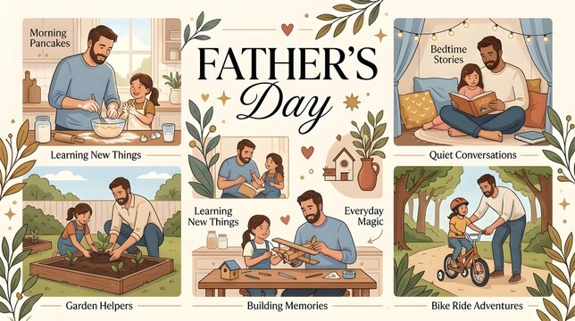 Editorial Father&rsquo;s Day Illustration Featuring Family Moments Storytelling Layout and Modern Headline