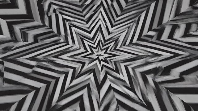 Intricate Black and White Radial Zigzag Starburst Optical Illusion Pattern with Repetitive Geometric Depth