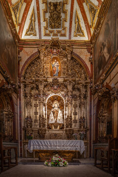 Ornate Golden Baroque Altar and Chapel Interior in a Spanish Church