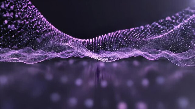 Abstract Multilayered Purple Wave Mesh with Glowing Dots and Futuristic Light Field