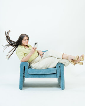 Stylish Woman Laughing in Studio Lifestyle Portrait