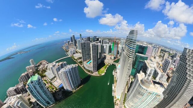 Miami aerials Brickell and river shot with ultrawide fisheye lens