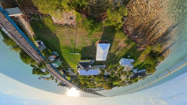 Aerial fpv inverted flip drone over Pigeon Key Florida USA