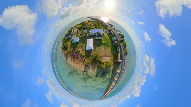 Aerial tiny planet Pigeon Key Florida 4k 2026 tour