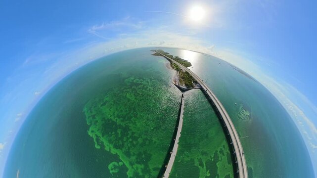 Aerial drone video Florida Keys overseas highway tiny planet vr footage 2026