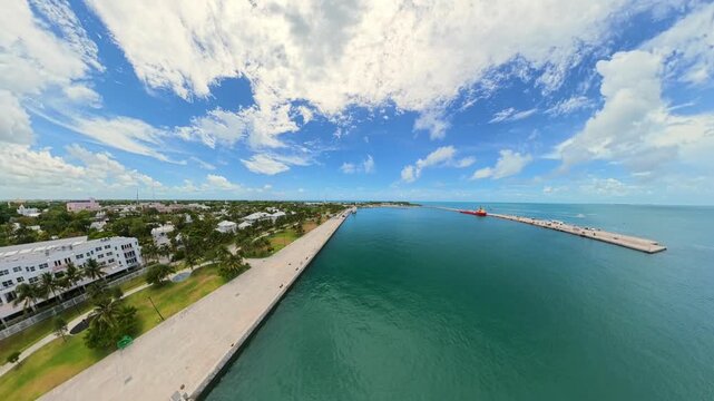 Aerial pull out view Truman Waterfront Park Key West Florida 2026 4k 60p