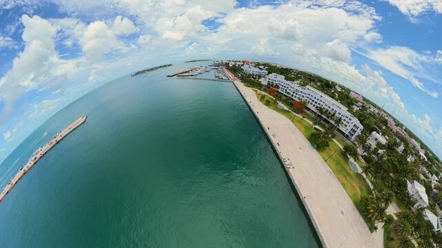 Aerial fisheye view Key West Florida harbor and resorts 2026
