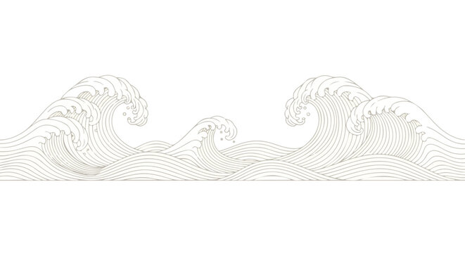 Japanese Wave Pattern. Ocean Swirls. Vintage Wave Art. Line Art Waves. Seamless Pattern.