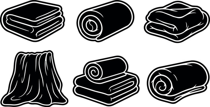 Black and white folded and rolled towel vector art set