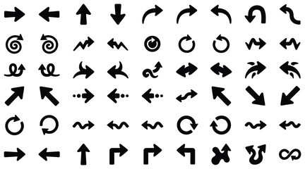 Naklejka premium Collection of various black arrow icons on white background for navigation and direction