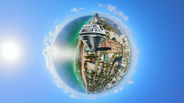 Tiny planet aerial video Sunny Isles Beach Florida 4k 60p