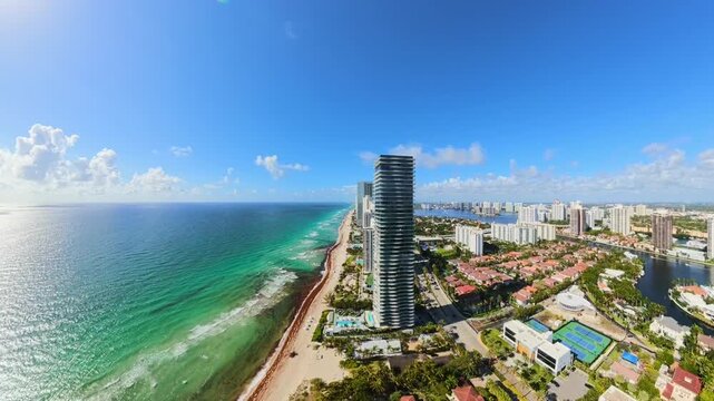 Flying over highrise skyscrapers on  Miami Beach 4k 60p 2026