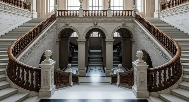 Grand Staircase and Arches in Historic Building Interior