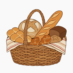 Fototapeta premium Assortment of Freshly Baked Bread and Rolls in a Wicker Basket
