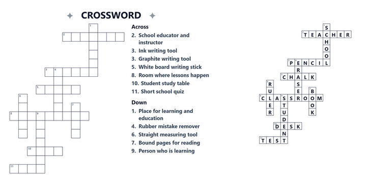 School vocabulary quiz crossword puzzle 01 with answer key, perfect for primary school teachers, classroom handouts, vocabulary tests, and educational kids puzzle books