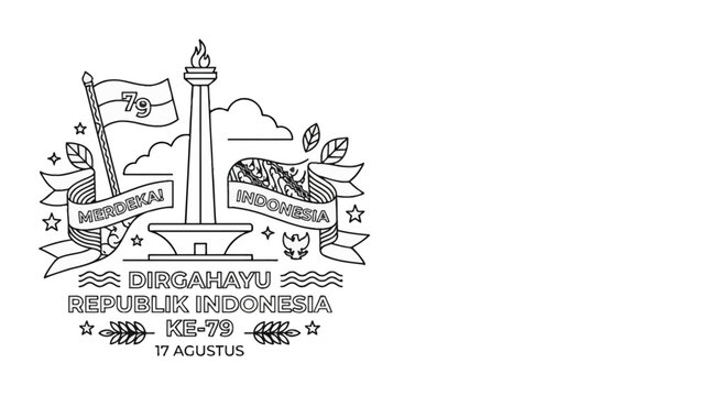 Indonesian Independence Day 79th Anniversary Monas Monument Illustration.