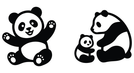 Black and white panda bear illustrations for kids cute cartoon characters © MOTIUR