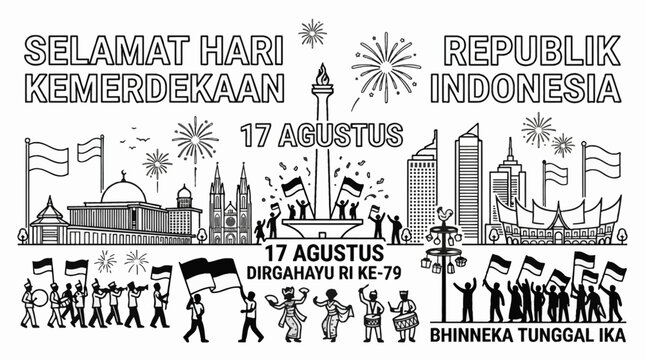 Indonesian Independence Day 79th Anniversary Celebration Illustration.